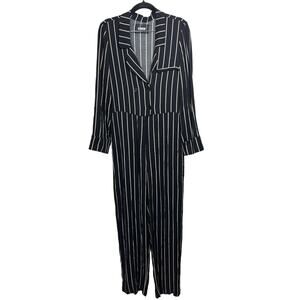 Reformation Black Long Sleeve Pinstripe V Neck Jumpsuit Women's Vacation Concert